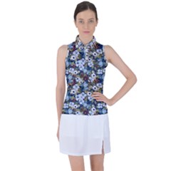 Blue Flowers Dark Blue Flowers Women s Sleeveless Polo T-shirt by DinkovaArt