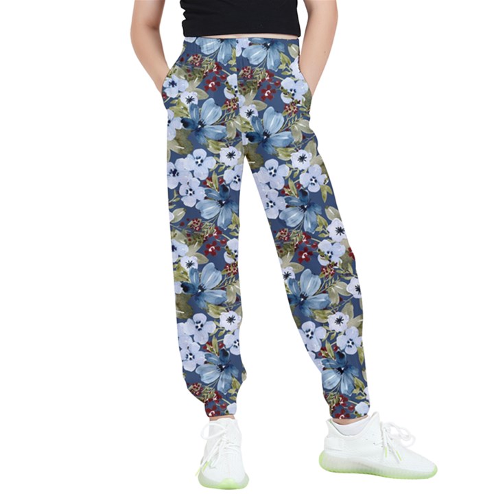 Blue Flowers Dark Blue Flowers Kids  Joggers