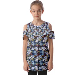 Blue Flowers Dark Blue Flowers Fold Over Open Sleeve Top by DinkovaArt