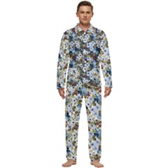 Blue Flowers Dark Blue Flowers Men s Long Sleeve Velvet Pocket Pajamas Set by DinkovaArt