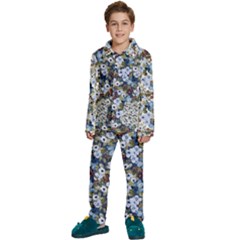 Blue Flowers Dark Blue Flowers Kids  Long Sleeve Velvet Pajamas Set by DinkovaArt