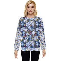 Blue Flowers Dark Blue Flowers Hidden Pocket Sweatshirt by DinkovaArt