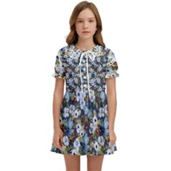 Blue Flowers Dark Blue Flowers Kids  Sweet Collar Dress by DinkovaArt