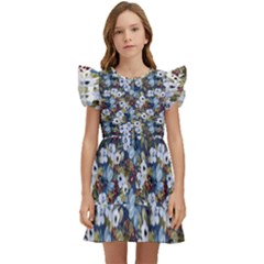 Blue Flowers Dark Blue Flowers Kids  Winged Sleeve Dress by DinkovaArt