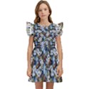 Blue Flowers Dark Blue Flowers Kids  Winged Sleeve Dress View1