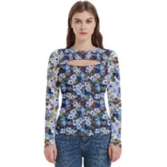 Blue Flowers Dark Blue Flowers Women s Cut Out Long Sleeve T-shirt