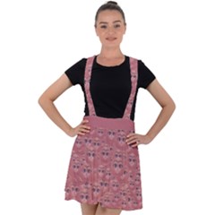 Sweet Emoji Canvas Print Pattern Velvet Suspender Skater Skirt