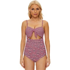 Sweet Emoji Canvas Print Pattern Knot Front One-piece Swimsuit by dflcprintsclothing