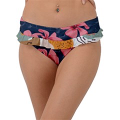 5902244 Pink Blue Illustrated Pattern Flowers Square Pillow Frill Bikini Bottoms