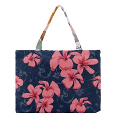 5902244 Pink Blue Illustrated Pattern Flowers Square Pillow Medium Tote Bag