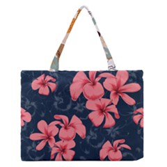 5902244 Pink Blue Illustrated Pattern Flowers Square Pillow Zipper Medium Tote Bag by BlackRoseStore