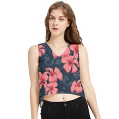 5902244 Pink Blue Illustrated Pattern Flowers Square Pillow V-neck Cropped Tank Top