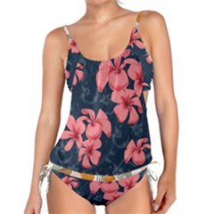 5902244 Pink Blue Illustrated Pattern Flowers Square Pillow Tankini Set