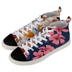 5902244 Pink Blue Illustrated Pattern Flowers Square Pillow Men s Mid-top Canvas Sneakers