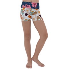 5902244 Pink Blue Illustrated Pattern Flowers Square Pillow Kids  Lightweight Velour Yoga Shorts