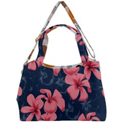 5902244 Pink Blue Illustrated Pattern Flowers Square Pillow Double Compartment Shoulder Bag