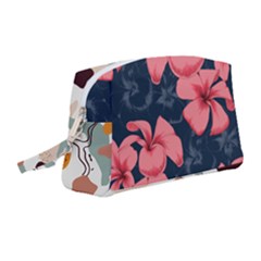 5902244 Pink Blue Illustrated Pattern Flowers Square Pillow Wristlet Pouch Bag (medium) by BlackRoseStore