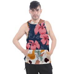 5902244 Pink Blue Illustrated Pattern Flowers Square Pillow Men s Sleeveless Hoodie