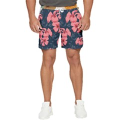 5902244 Pink Blue Illustrated Pattern Flowers Square Pillow Men s Runner Shorts