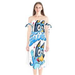 Super Bluey Shoulder Tie Bardot Midi Dress