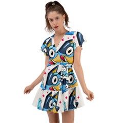 Super Bluey Flutter Sleeve Wrap Dress