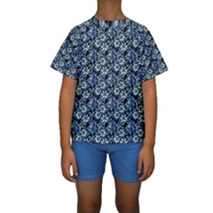 Blue Flowers 001 Kids  Short Sleeve Swimwear by DinkovaArt