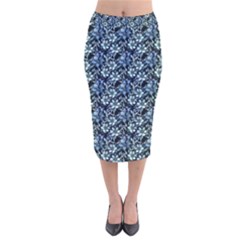 Blue Flowers 001 Velvet Midi Pencil Skirt by DinkovaArt