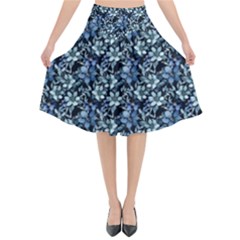 Blue Flowers 001 Flared Midi Skirt by DinkovaArt