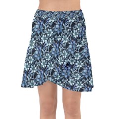 Blue Flowers 001 Wrap Front Skirt by DinkovaArt