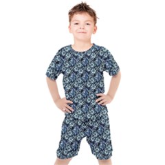 Blue Flowers 001 Kids  T-shirt And Shorts Set by DinkovaArt