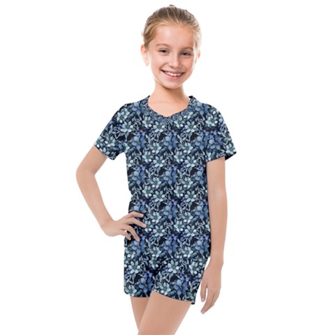 Blue Flowers 001 Kids  Mesh T-shirt And Shorts Set by DinkovaArt