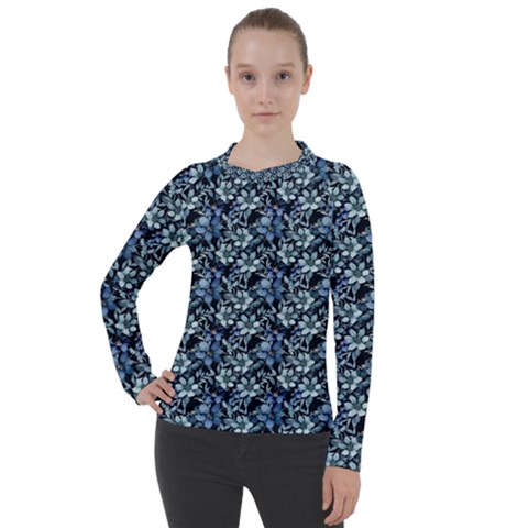 Blue Flowers 001 Women s Pique Long Sleeve T-shirt by DinkovaArt