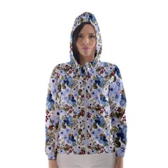 Blue Flowers Women s Hooded Windbreaker