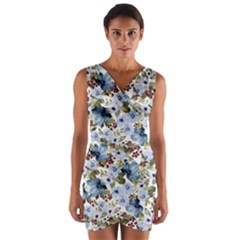 Blue Flowers Wrap Front Bodycon Dress by DinkovaArt