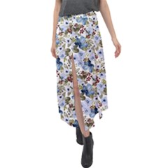 Blue Flowers Velour Split Maxi Skirt by DinkovaArt