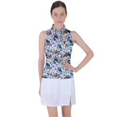 Blue Flowers Women s Sleeveless Polo T-shirt by DinkovaArt