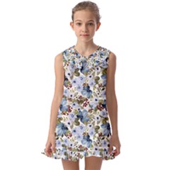 Blue Flowers Kids  Pilgrim Collar Ruffle Hem Dress by DinkovaArt