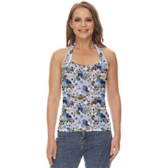 Blue Flowers Basic Halter Top by DinkovaArt