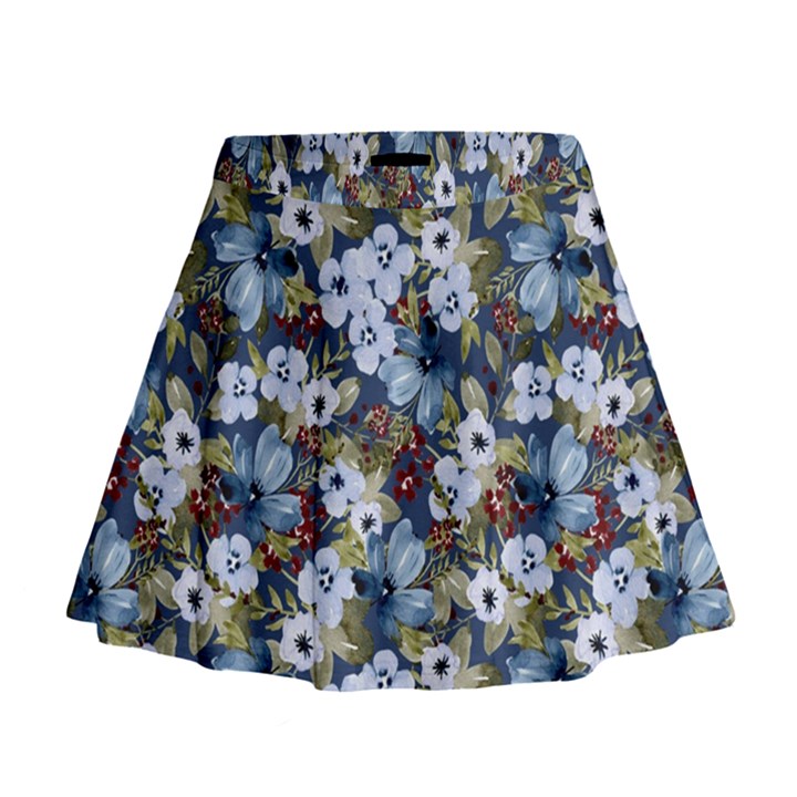 Blue Flowers 2 Mini Flare Skirt