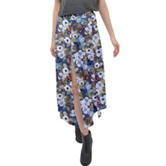 Blue Flowers 2 Velour Split Maxi Skirt by DinkovaArt