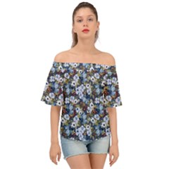 Blue Flowers 2 Off Shoulder Short Sleeve Top