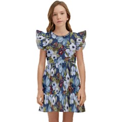 Blue Flowers 2 Kids  Winged Sleeve Dress by DinkovaArt