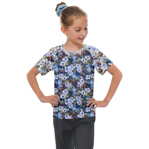 Blue Flowers Blue Flowers 2 Kids  Mesh Piece T-shirt by DinkovaArt