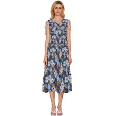 Blue Flowers Blue Flowers 2 V-neck Drawstring Shoulder Sleeveless Maxi Dress