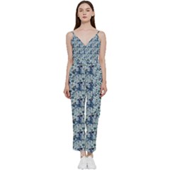 Blue Roses V-neck Camisole Jumpsuit by DinkovaArt