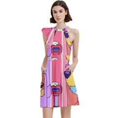 Grannies Bluey Cocktail Party Halter Sleeveless Dress With Pockets