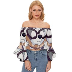 Bluey Rainbow Off Shoulder Flutter Bell Sleeve Top