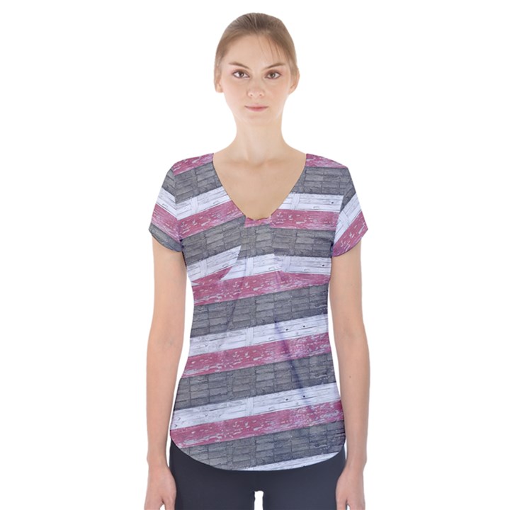 Vintage Vibrant Stripes Pattern Print Design Short Sleeve Front Detail Top