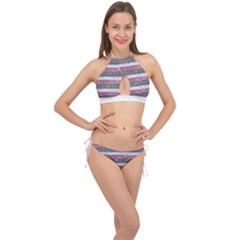 Vintage Vibrant Stripes Pattern Print Design Cross Front Halter Bikini Set