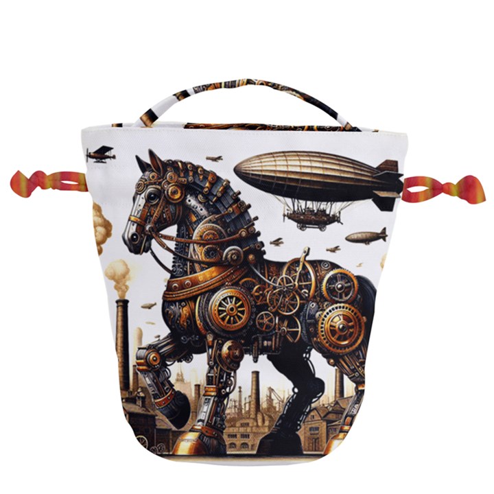 Steampunk Horse Punch 1 Drawstring Bucket Bag